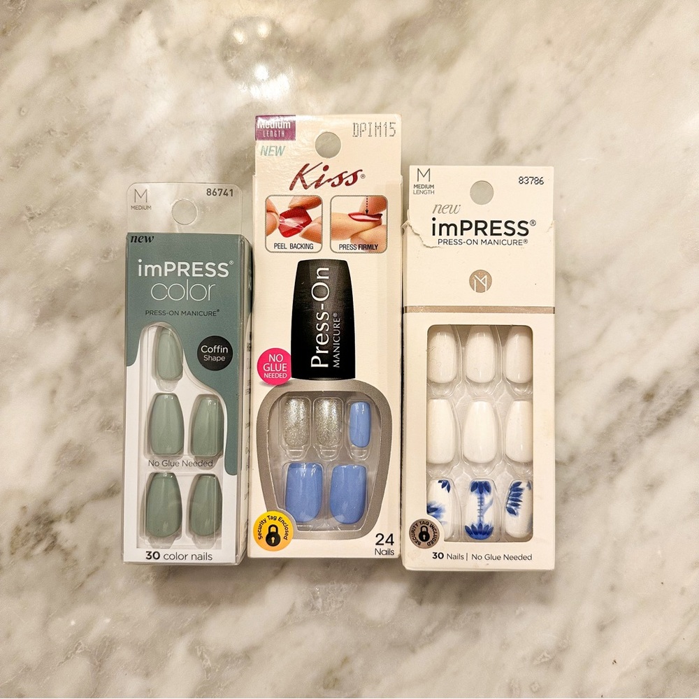 Lot of 3 Press-on Nails by Impress and Kiss